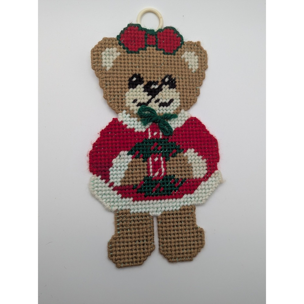 Handmade Christmas‎ Bear Ornament Plastic Canvas Festive Holiday Hanging Decor